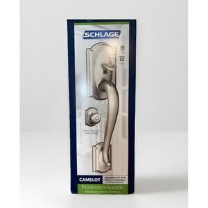 Schlage Camelot Entry Door Handleset with Georgian Knob - Satin Nickel